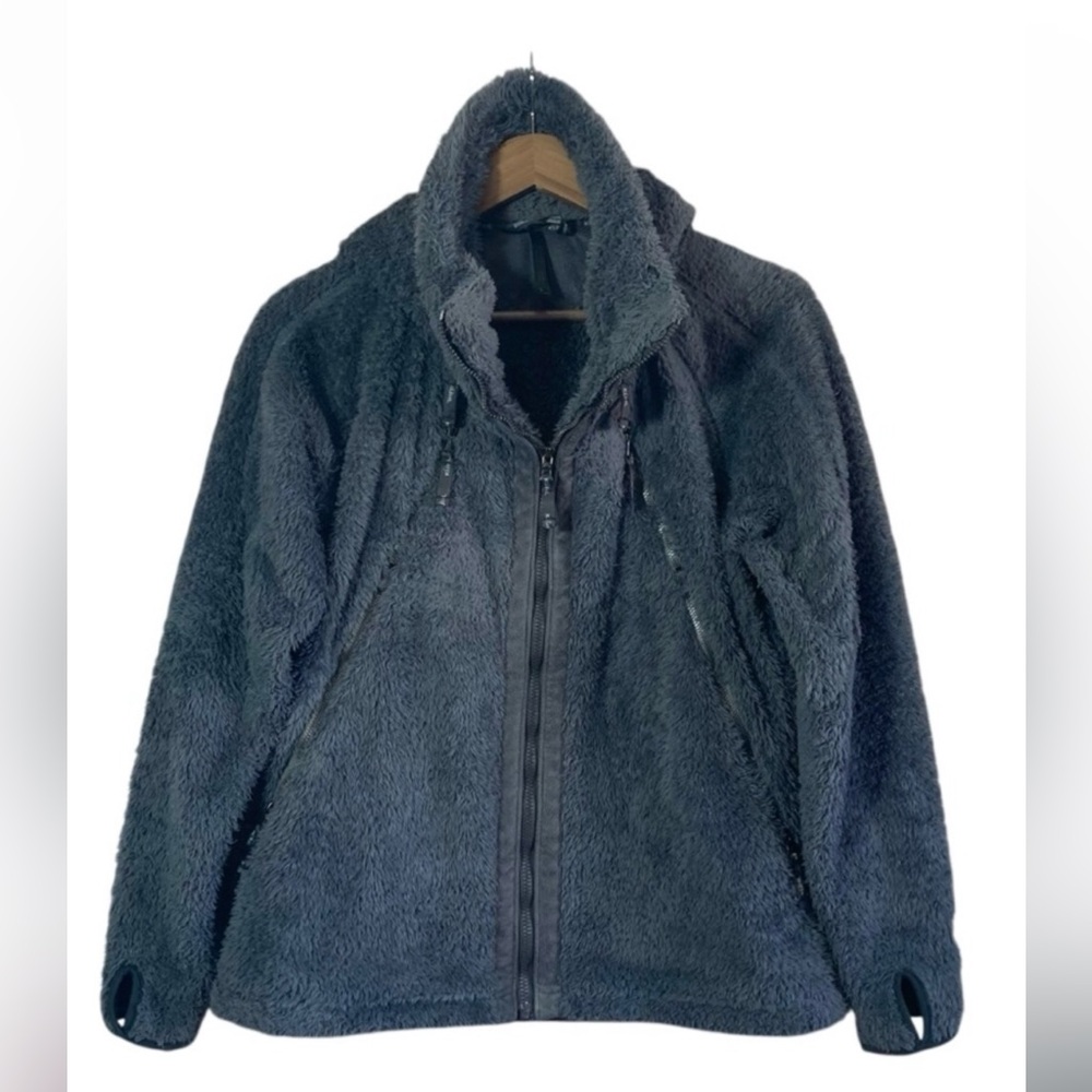 KÜHL FLIGHT Jacket Grey Forest Green Zip Up Hooded Fur Fleece Jacket